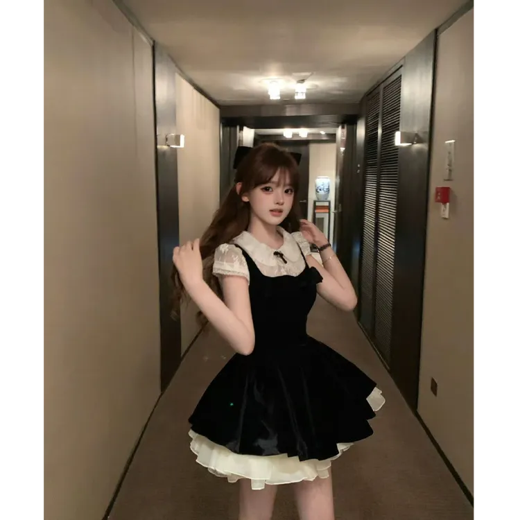 【女校风波】甜美无袖夏季学院风高级感气质光泽细腻假两件连衣裙