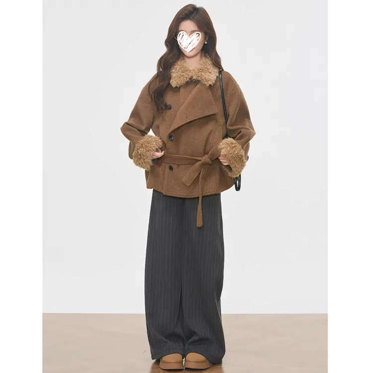 2025秋冬季新款高级感气质毛领加厚毛呢大衣外套女D899