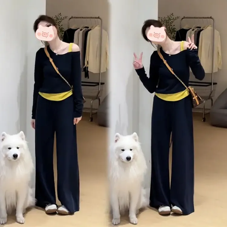 2025早秋新款休闲时尚运动假两件拼接长袖卫衣休闲裤两件套