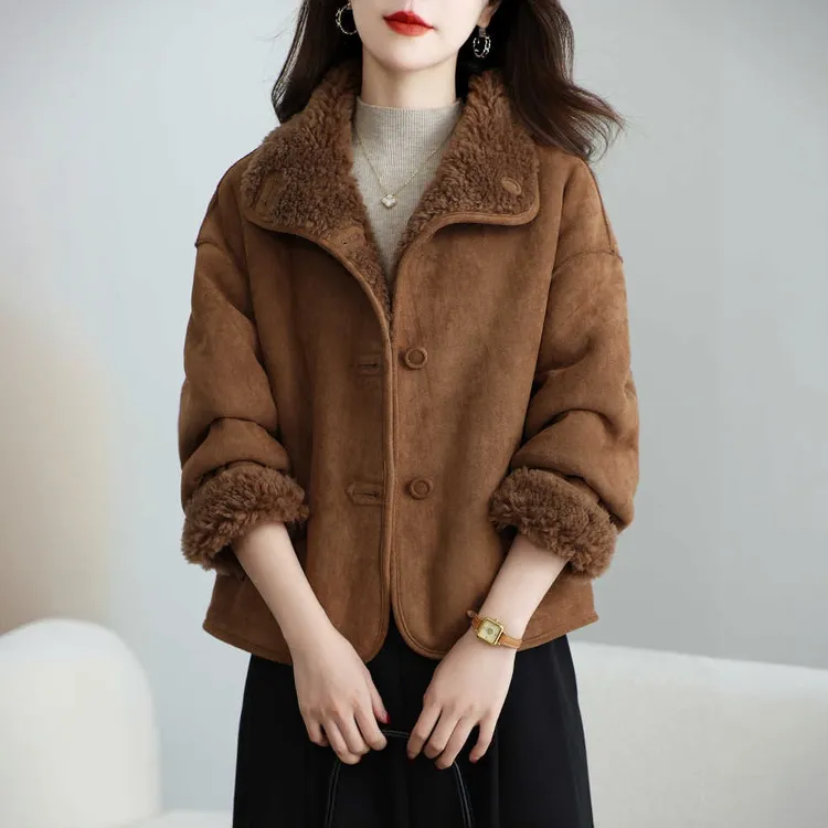 两面穿颗粒羊剪绒大衣女短款冬新款小个子羊羔毛皮毛一体皮草外套