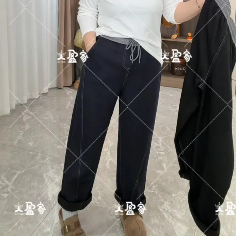 “Daying”加绒明线显瘦百搭弯刀裤