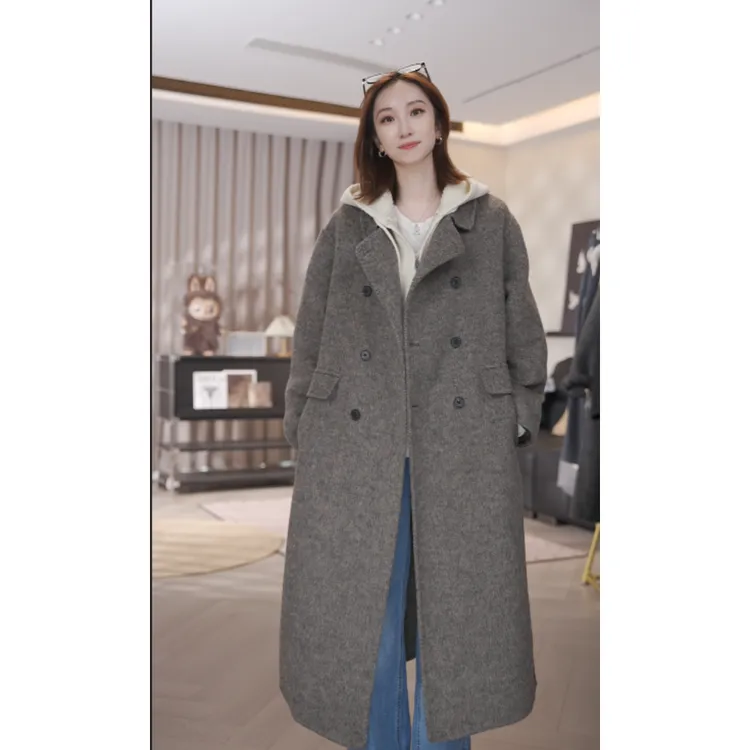 【达播】圣逸2025秋冬新款双面呢中长款韩版两件套马甲大衣外套