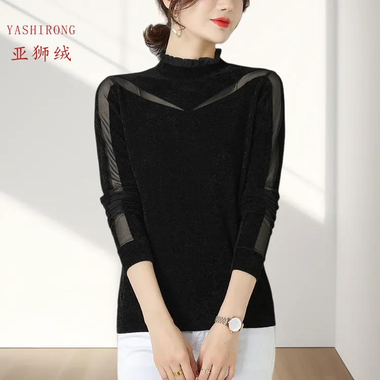 天鹅绒新款半高领气质内搭经典女装针织黑色宽松版韩国绒加绒厚款