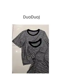 【DuoDuoJ】【双条纹T恤】秋款韩系休闲百搭圆领设计师气质半袖T恤
