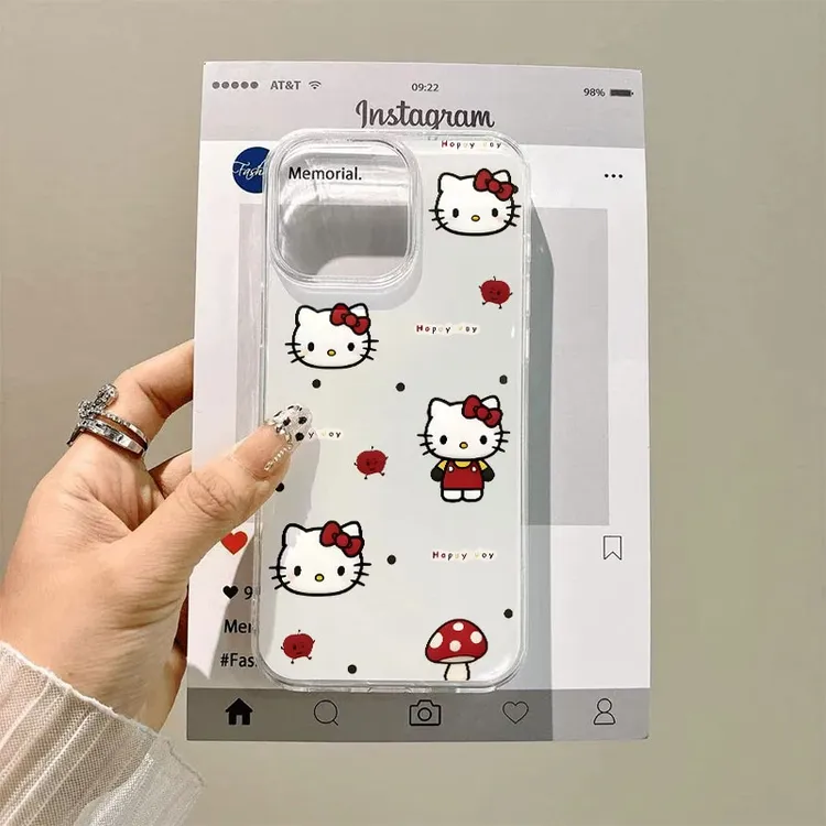 可爱凯蒂猫适用iPhone17/16白色大孔imd手机壳华为OPPOvivo防摔xr