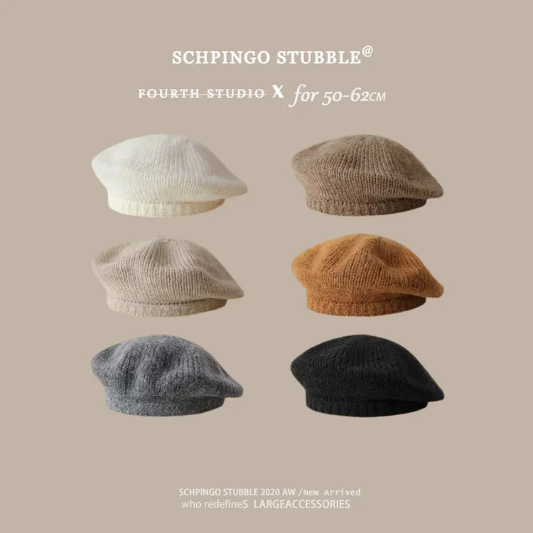 针织复古贝雷帽女秋冬韩版毛绒棕色ins网红羊毛线帽休闲画家帽