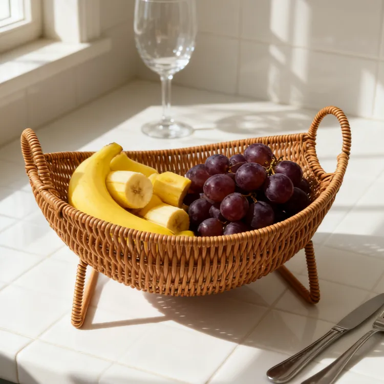 日式家用厨房纯手工编织仿藤水果盘水果架零食筐馍馍筐防锈果篮
