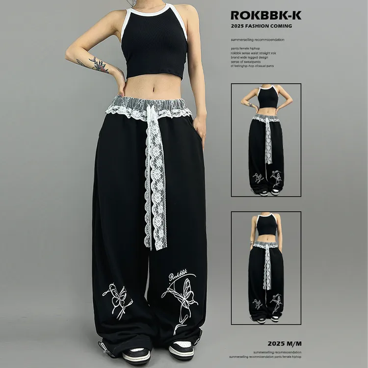 ROKBBK-K/布韩嘻哈辣妹蕾丝拼接小吊带背心女外穿带胸垫爵士jazz