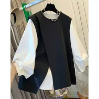 0239高级感超好看百搭气质黑西装马甲衬衫上衣女两件套装春季新款
