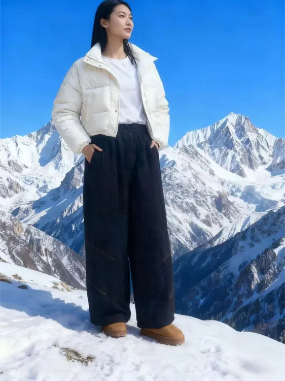 【专柜品质】冬季加厚保暖时尚竖条保暖裤宽松显瘦高级灯笼棉裤XY