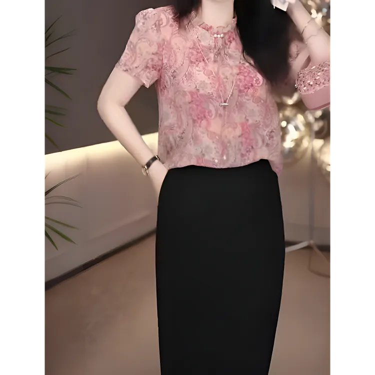 2025夏季新款减龄显瘦气质时尚印花中长款假两件连衣裙M-4XL