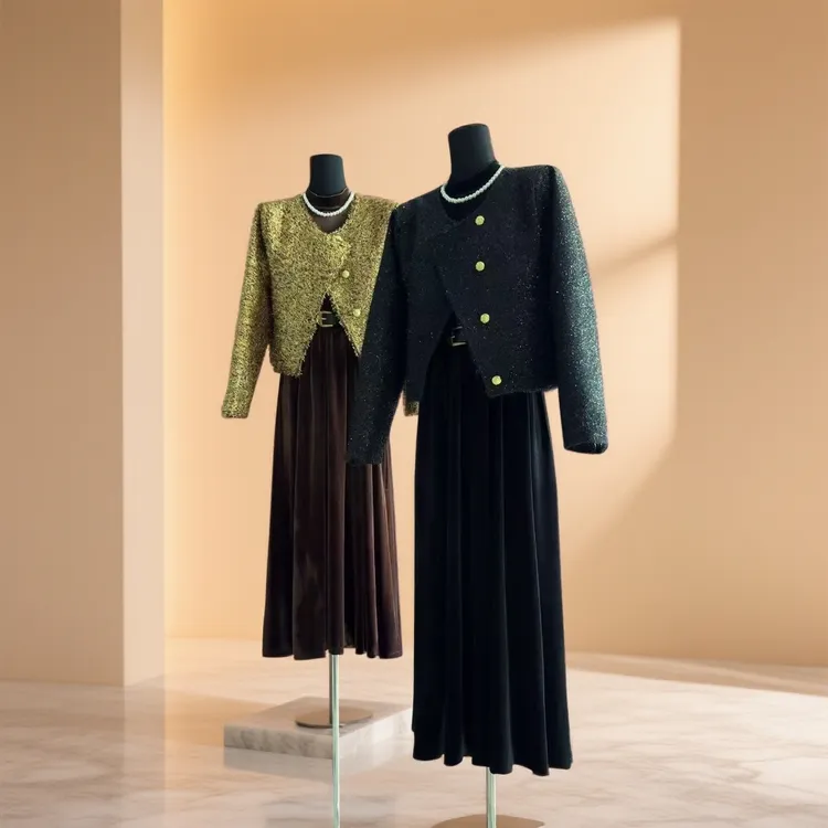 2025年冬季新款气质轻奢风外套+高领连衣裙两件套