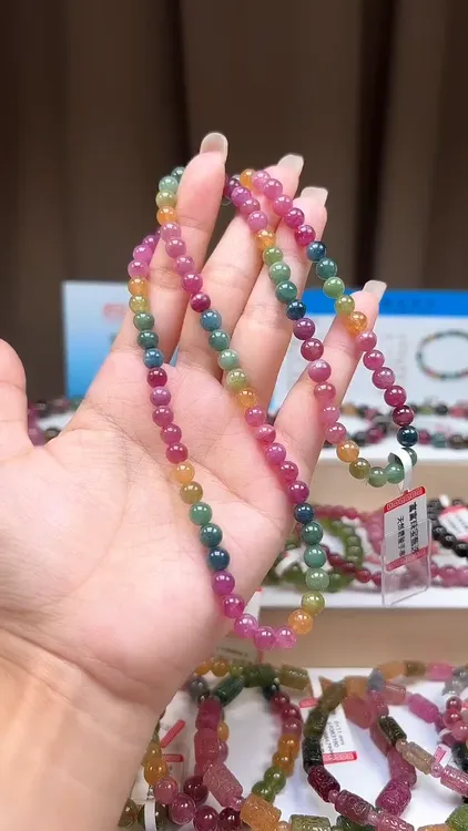 巴西老矿料天然碧玺三圈手串油画体碧玺手串 多样性发一