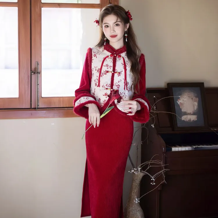 苏故里【鸿运当头】文艺气质修身高端日常旗袍奢华气质双层衣长120