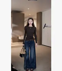 【禾呈】纯色简约圆领针织女秋季韩系修身内搭修身羊毛打底衫10718