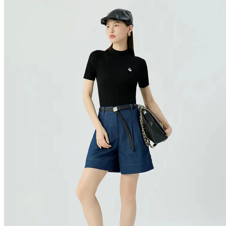 哥弟夏季女装百搭时尚新款修身质感显瘦小个子针织短袖T恤1399715