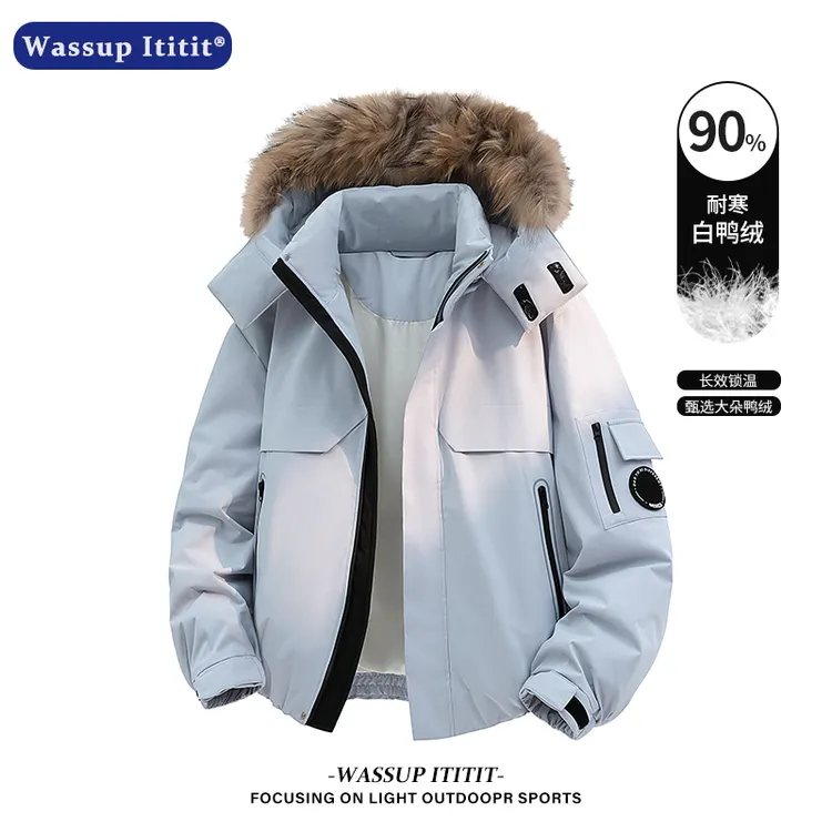WASSUP ITITIT毛领连帽羽绒服男时尚保暖座山雕外套户外防风上衣