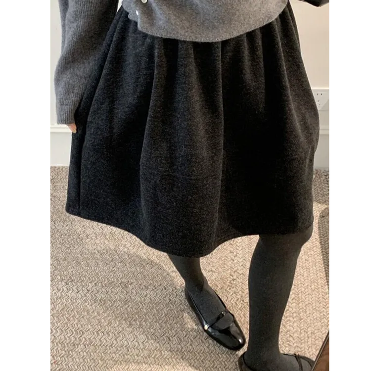 大码女装肥妹妹mm毛呢花苞半身裙秋冬高腰宽松显瘦a字短裙子200斤