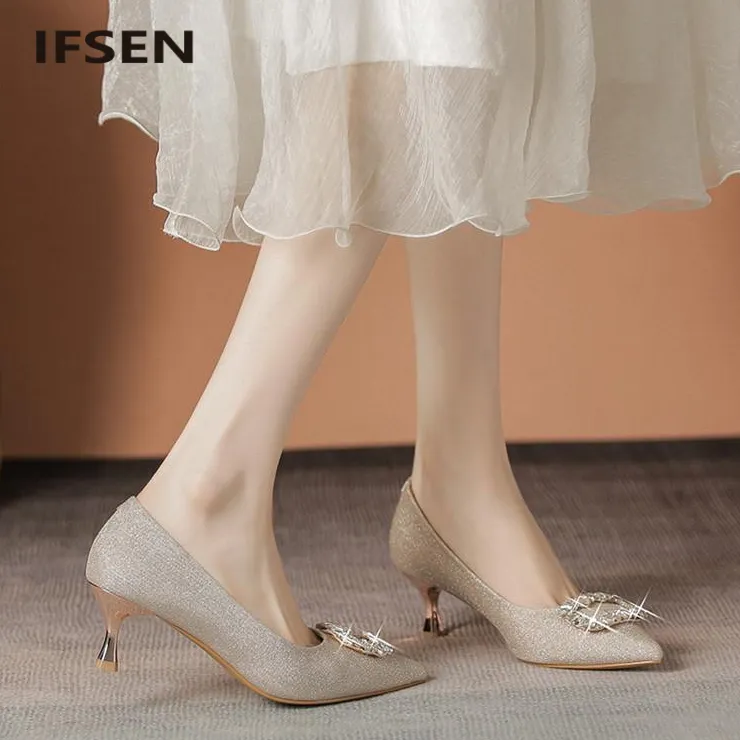 IFSEN爆款高跟鞋光闪闪气质时尚新款小众尖头浅口高跟鞋女名媛风