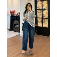 2025新款秋季大码女装高腰哈伦牛仔裤梨形身材显瘦九分窄版阔腿裤