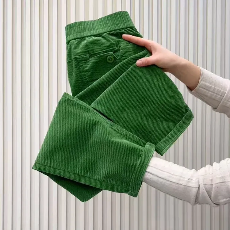 冬季加厚休闲微宽松版条绒哈伦裤外穿高腰