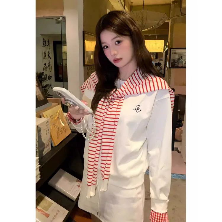 韩系格纹披肩卫衣短裤裙两件套女小个子时尚设计感早秋穿搭一整套