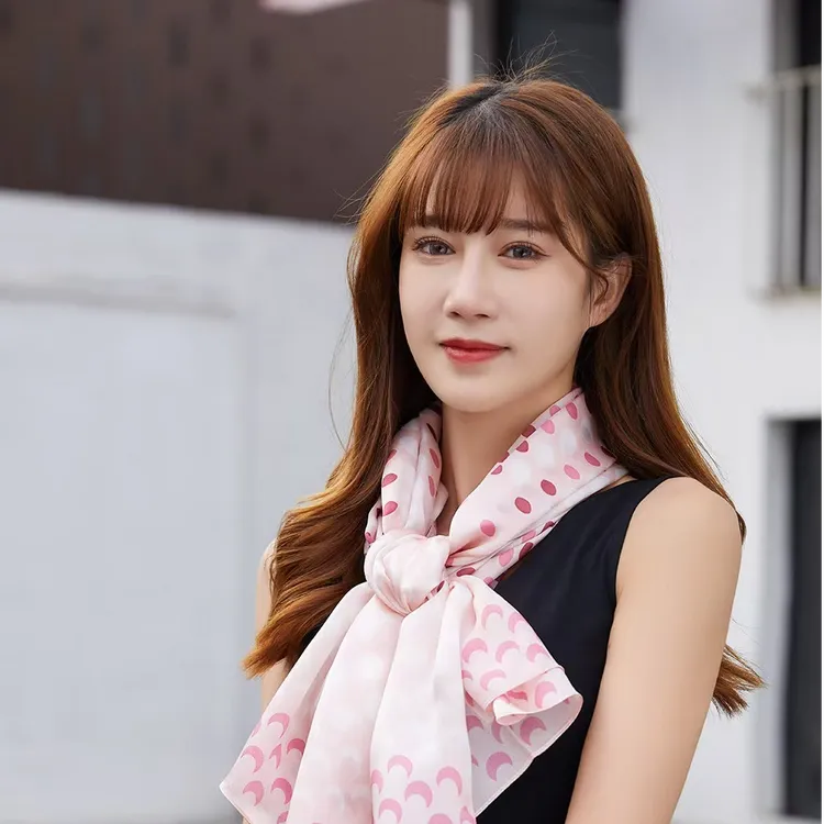 桑蚕丝浅粉渐变波点真丝长巾 春夏秋冬日常搭配衬衫连衣裙丝巾