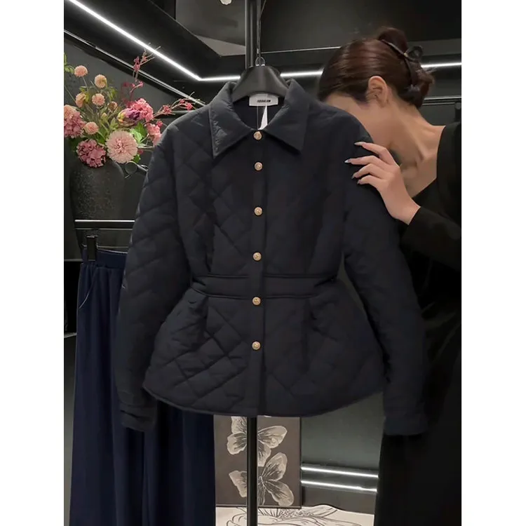 冬季新款韩版洋气百搭菱形格棉服女收腰显瘦气质时尚棉袄外套8029