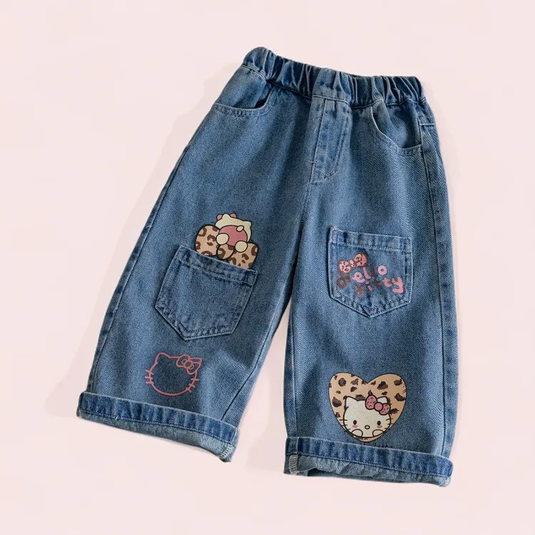 女童牛仔裤长裤秋季女宝宝爱心kt猫牛仔裤子