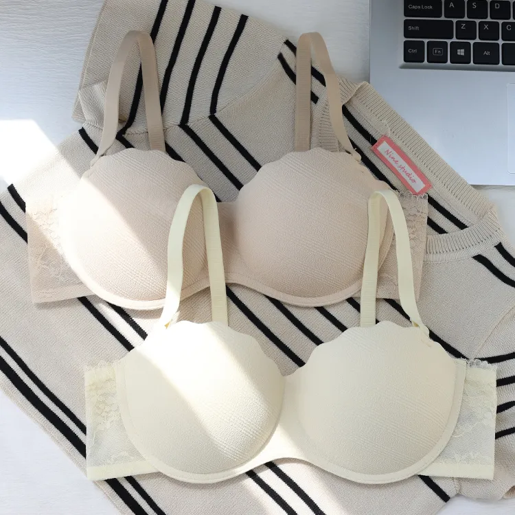 花瓣圆圆杯~无痕蕾丝网纱内衣女小胸聚拢显大防下垂收副乳文胸罩
