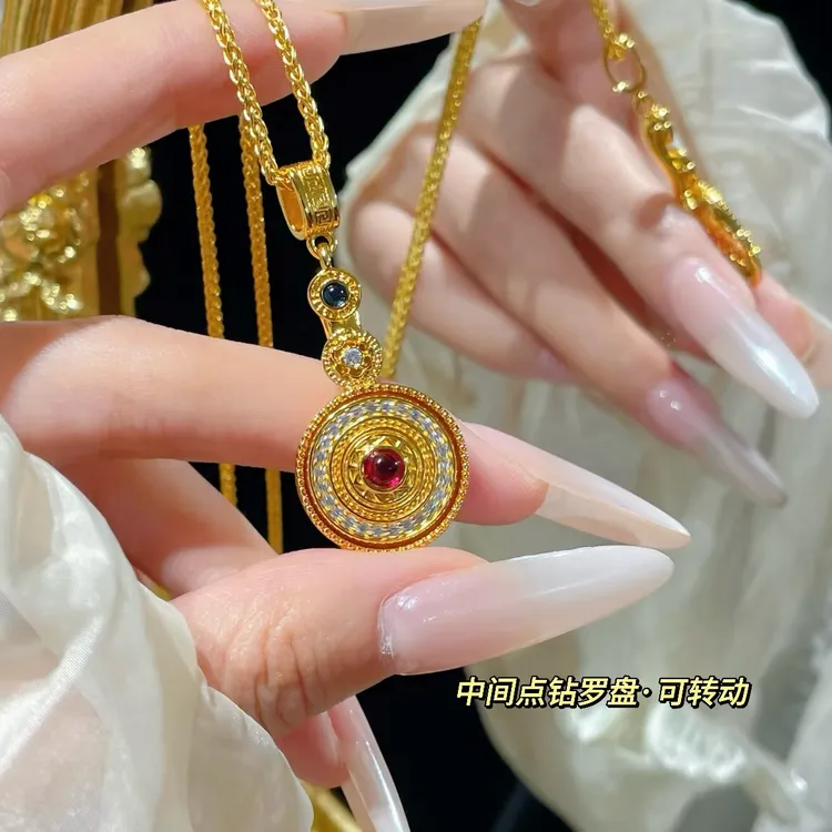 JIN BAI ZHENG 铜合金项链 时尚新中式百转呈祥故宫女不掉色罗盘