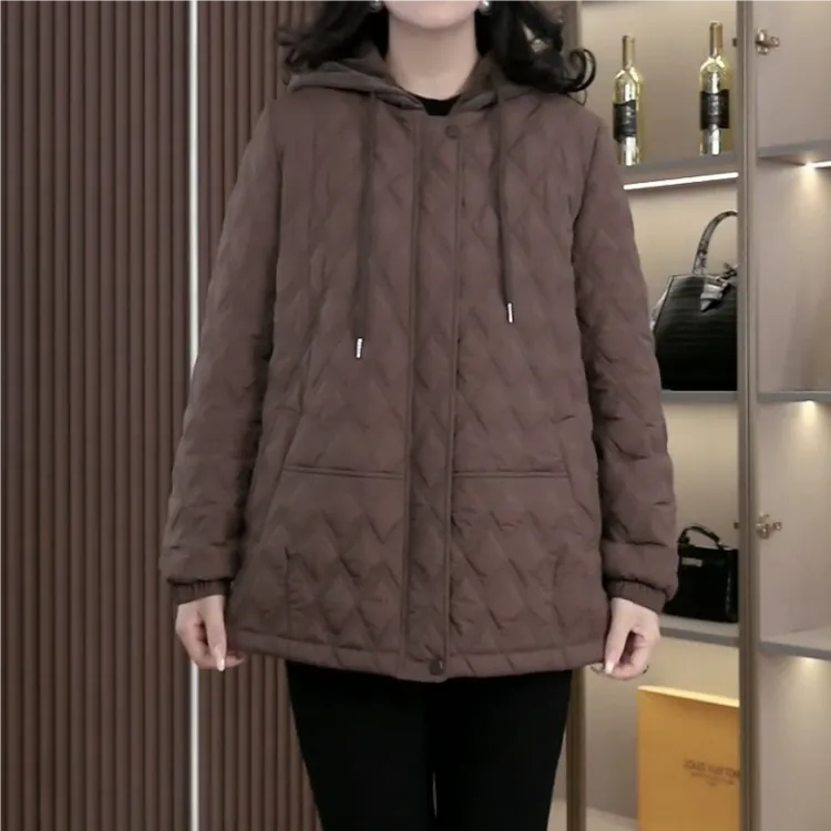 大码女装加肥加大简约轻奢高级连帽菱格百搭秋冬外套ZSX25A0077