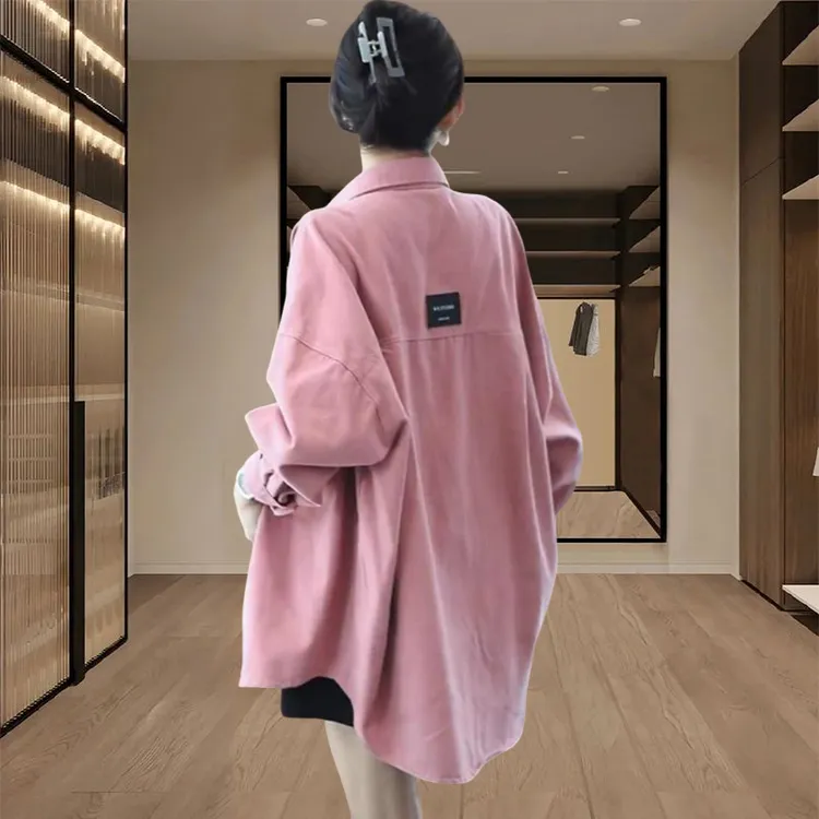 2025春秋季新款女士爆款粉色牛仔衬衫英伦风工装宽松上衣外套小众