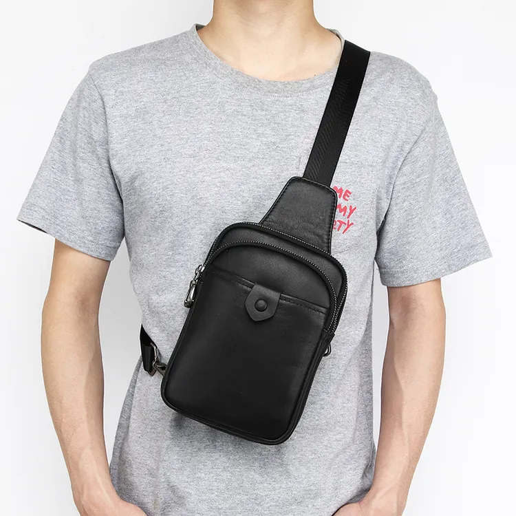 都市简约耐磨腰包软百搭手机包户外胸包单肩包男时尚真皮斜挎包包