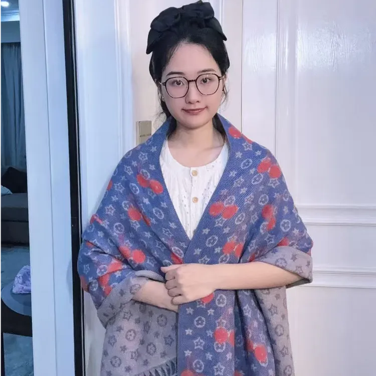 樱桃百搭潮流韩版双面双色加厚保暖冬天男女情侣款围巾披肩