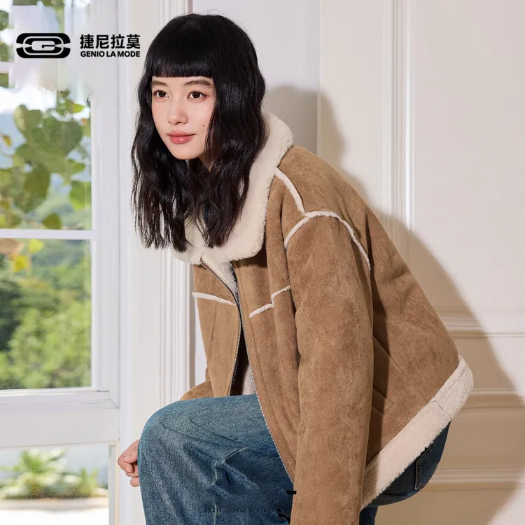 【敖瑞鹏代言】】加绒外套女秋冬2025新款开衫学生麂皮绒短款上衣潮