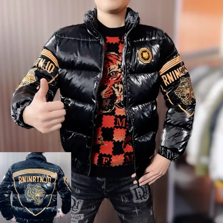 欧洲站冬季棉衣新款时尚潮流帅气百搭男士立领亮面保暖棉服外套