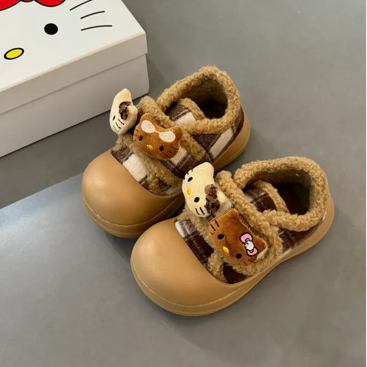 可爱卡通kt猫棉鞋女2025新款外穿厚底居家保暖加绒一脚蹬毛毛鞋