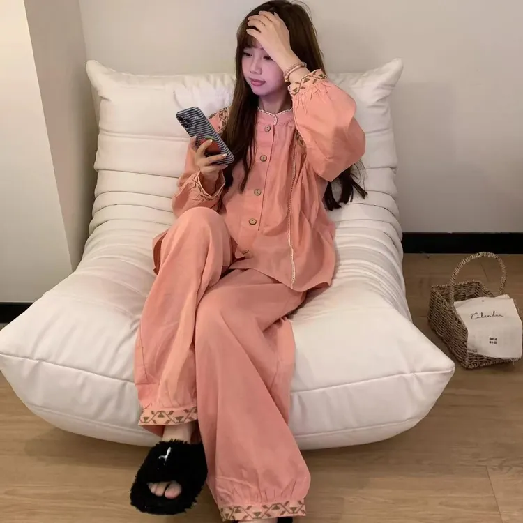 春秋新中式睡衣女2025长袖国风高级感碎花拼接甜美大码家居服套装