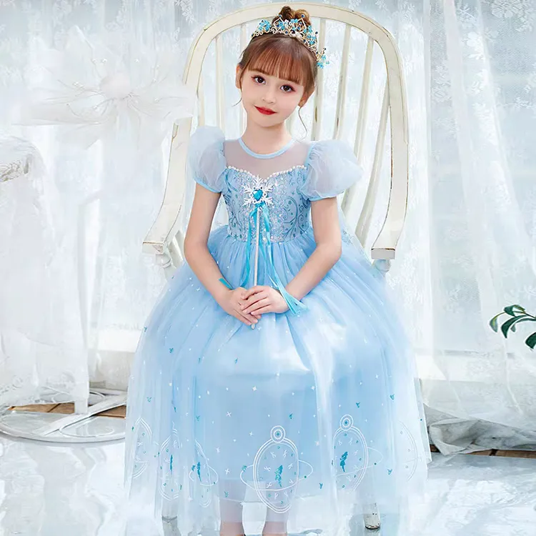艾莎公主裙女童夏季爱沙裙子新款艾沙连衣裙女儿童冰雪爱莎夏装礼