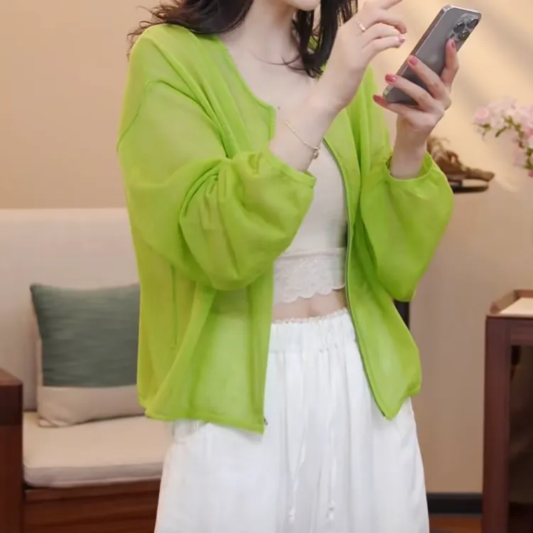 设计感时尚简约百搭拉链防晒开衫女2025夏季新款潮流复古长袖衬衫