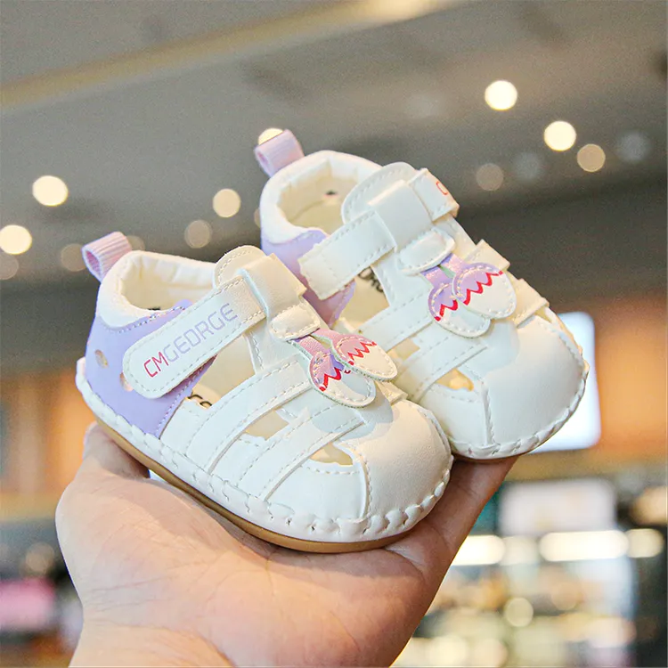 夏季新款女宝镂空凉鞋学步鞋0-2岁女童软底防滑透气轻便学步鞋