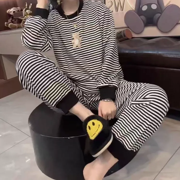 “Daying”55179双面暖绒条纹家居服套装