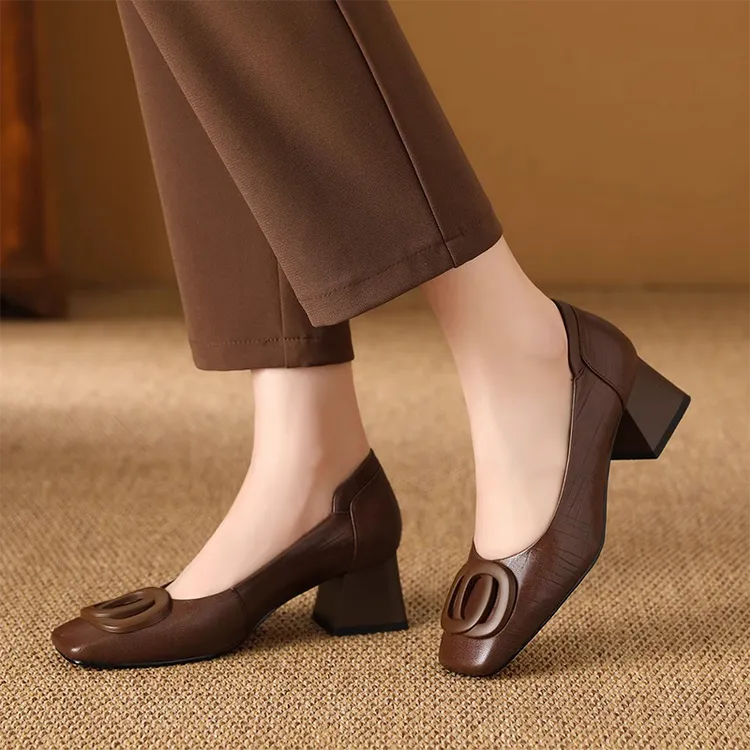 中跟粗跟方头春季低跟浅口单鞋玛丽珍高跟百搭乐福鞋皮鞋