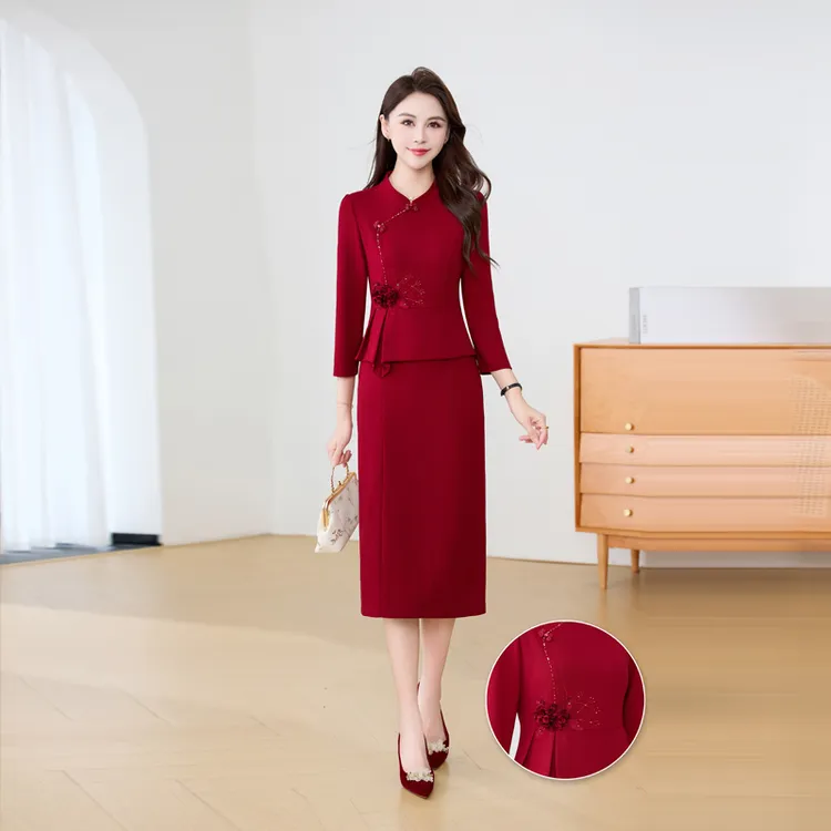喜婆婆结婚宴会装礼服连衣裙春秋新款洋气质显瘦减龄妈妈假两件套