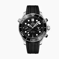 未使用 Omega/欧米茄 海马300多功能计时黑胶44表径公价66500