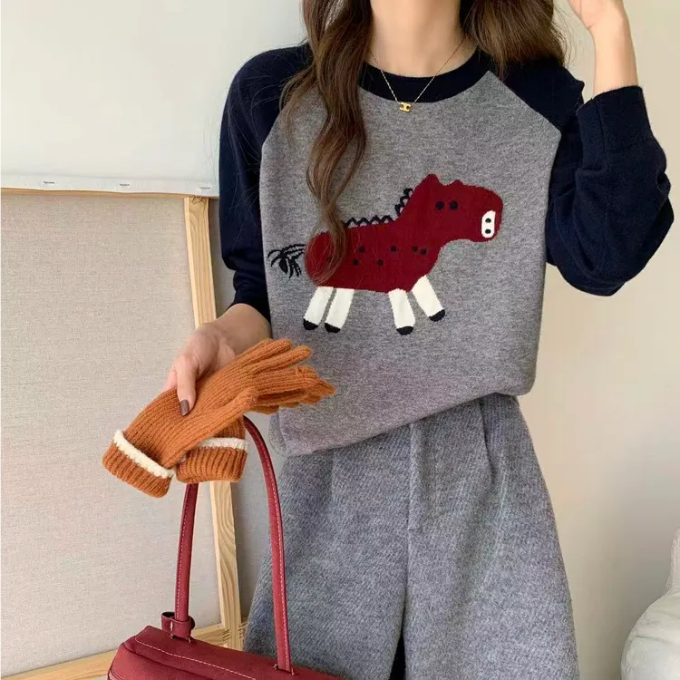 8008冬季毛针织衫圆领拼色减龄中衫毛衣针织衫长度58