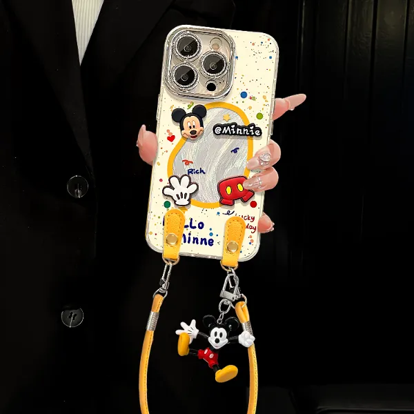 卡通米奇适用苹果15华为vivo/oppo小米iPhone16精孔羽纱纹手机壳