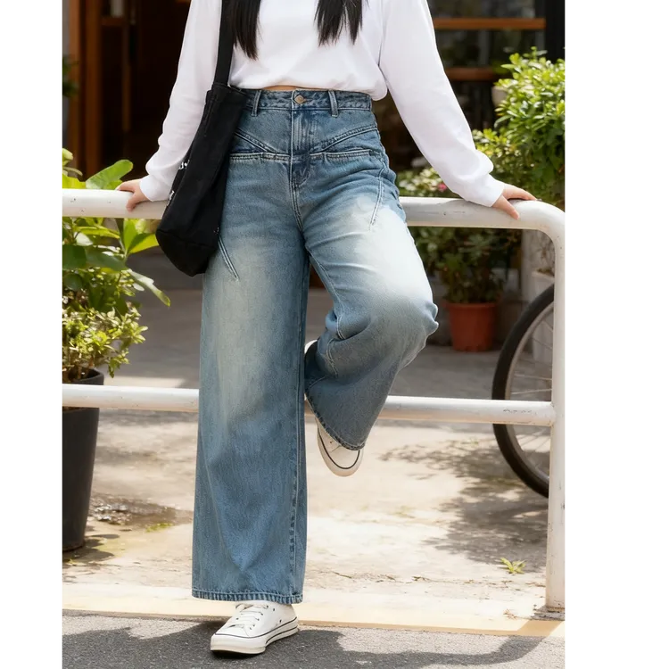2025秋季大码女装胖mm复古高腰阔腿牛仔裤女显瘦宽松设计感直筒裤