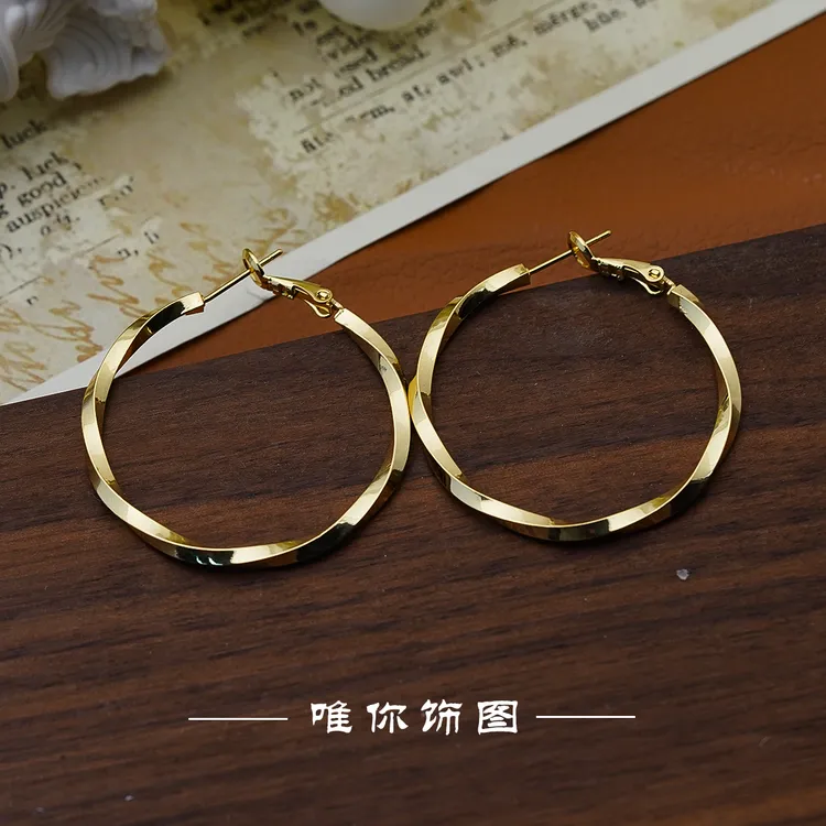 铜合金耳饰 扭曲耳圈气质轻奢耳扣适合圆脸高级金属E0260